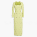 Malina Lime Green Pastel Embellished Long Sleeve Dress