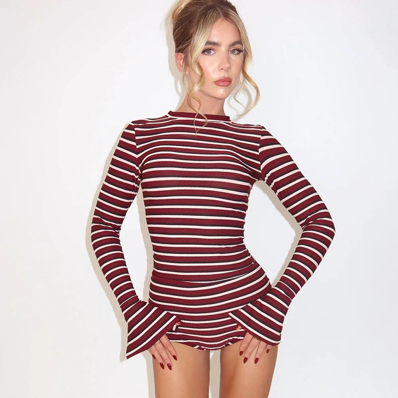 Cynthia Striped Long Sleeve Short Matching Set